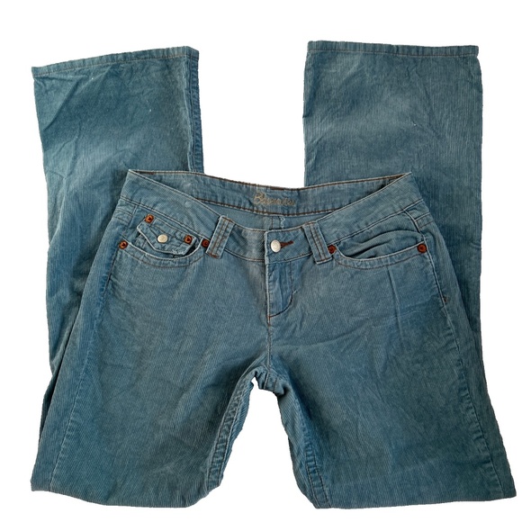 Y2K Bluenotes Pants Blue Corduroy Flare Size 9 Low Rise Grunge Punk Rave - Picture 2 of 9